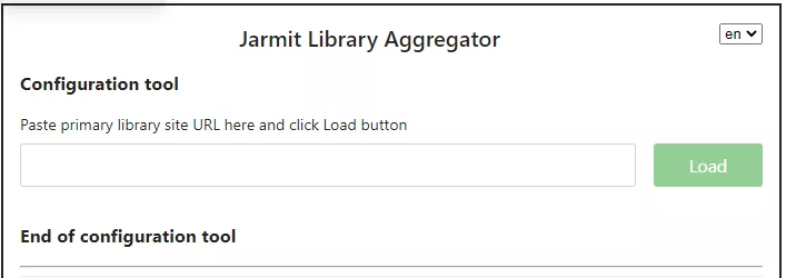 Jarmit Library Aggregator - Config tool - paste primary site url