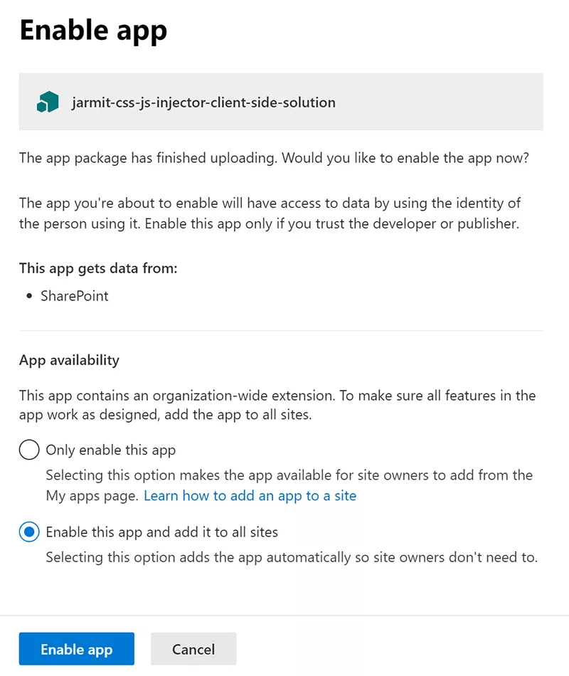 tenant app catalog deployment options