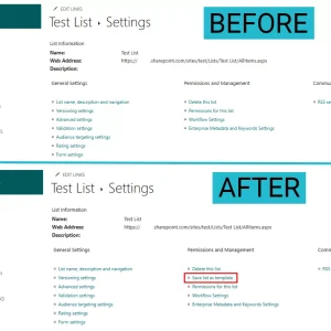 List settings before and after