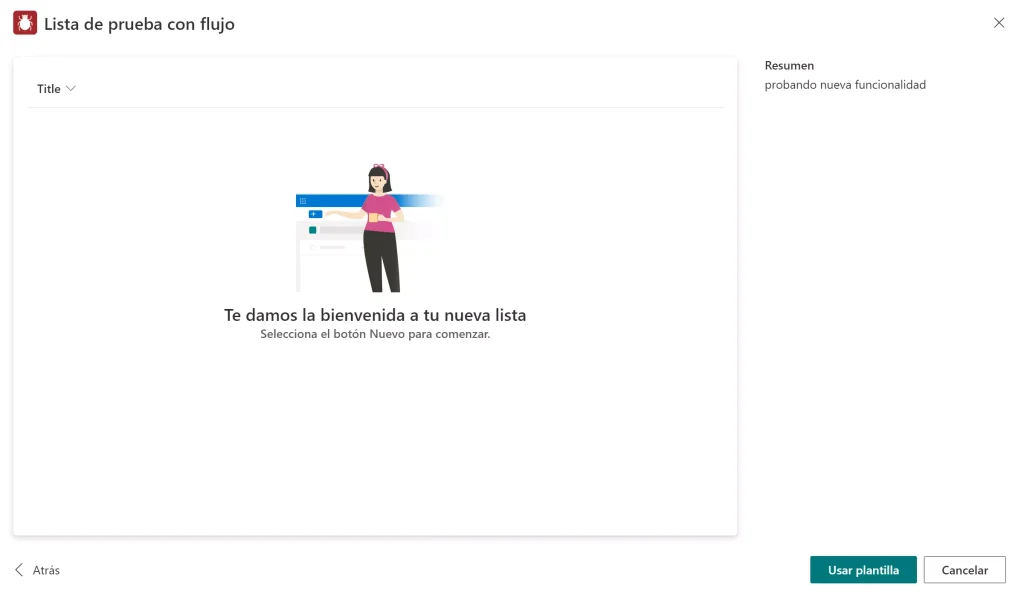 Elegir nueva plantilla de lista