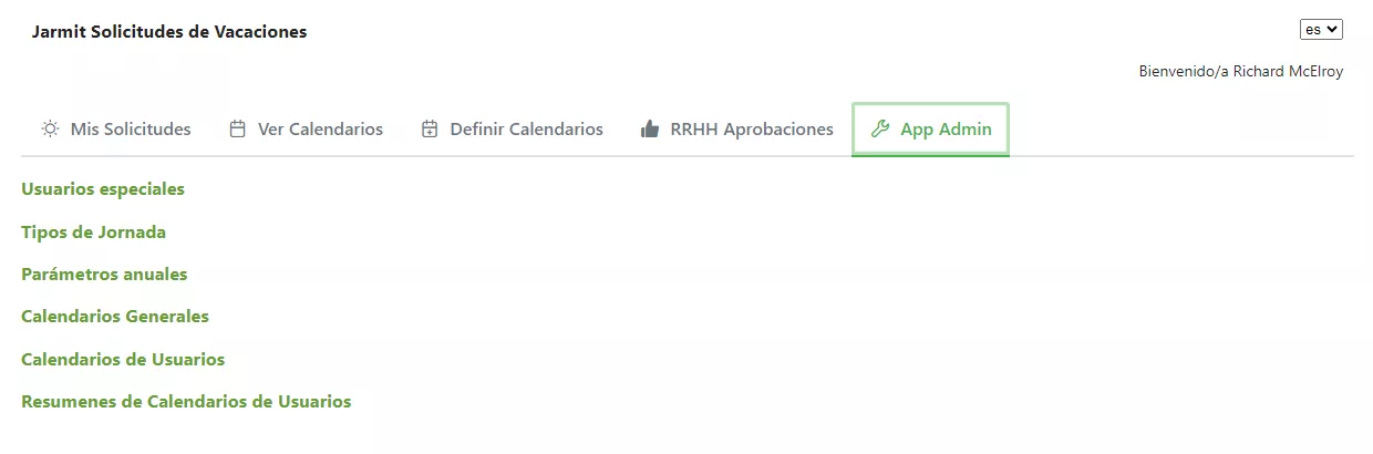 Jarmit Solicitudes de Vacaciones - App Admin enlaces