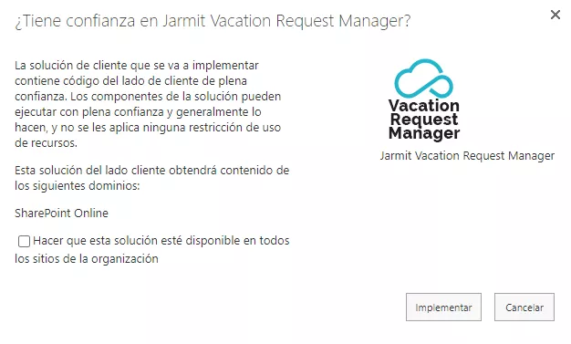 Jarmit Solicitudes de Vacaciones - Instalar la solución