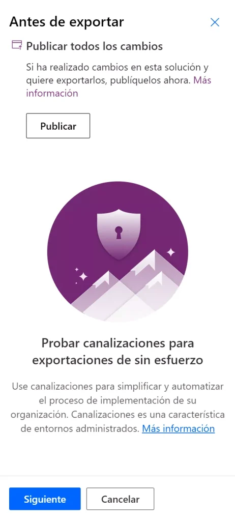 Publicar cambios antes de exportar